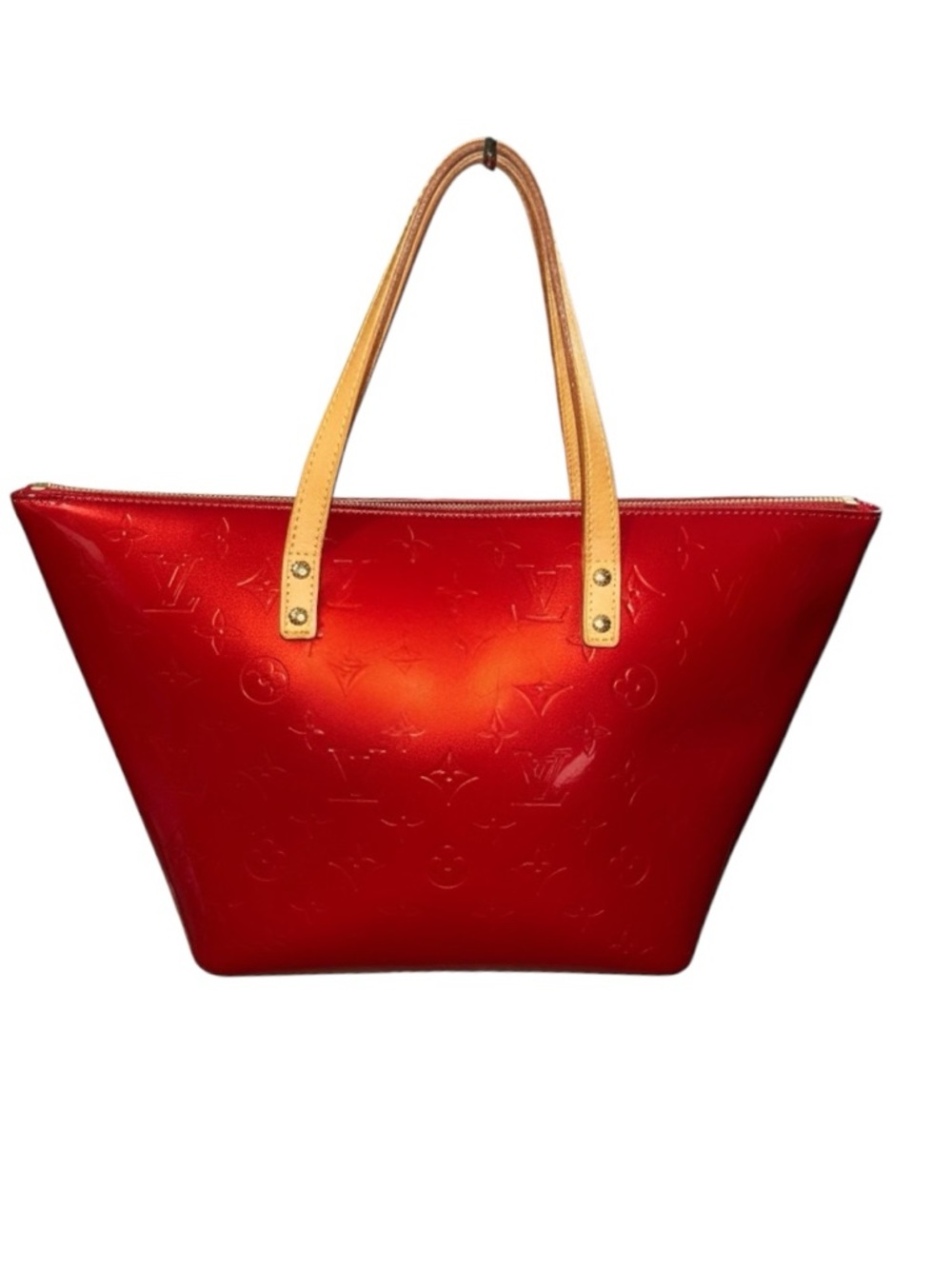 LOUIS VUITTON Monogram Red Leather Vernis Bellevue PM Tote Handbag AUTHENTICATED - Picture 14 of 16